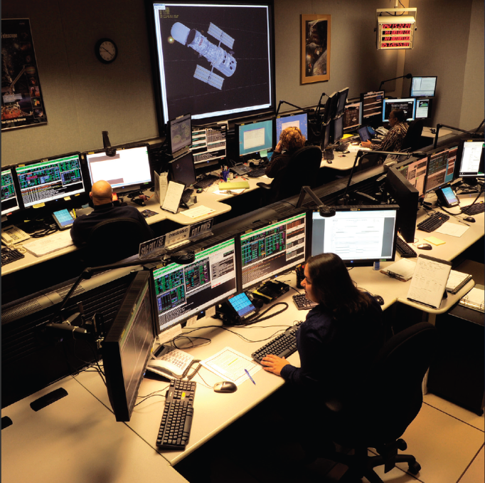 Hubble’s Flight Operations Team resides in the Space Telescope Operations Control Center at NASA’s Goddard Space Flight Center in Greenbelt, Md.  In addition to monitoring the health and safety of the telescope, they also send command loads to the spacecraft, monitor their execution, and arrange for transmission of science and engineering data to the ground. 
